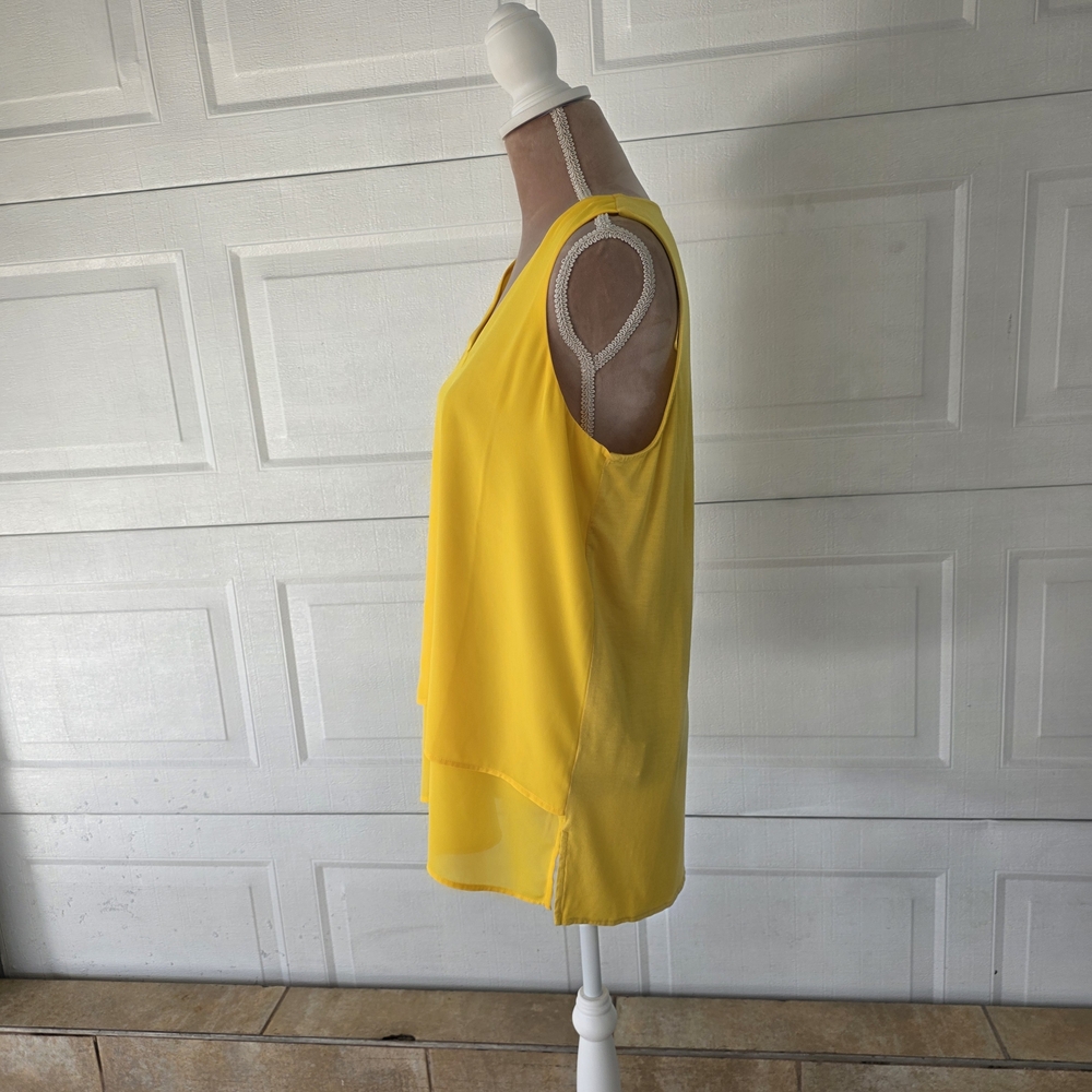 Michael Kors yellow layered chiffon tunic | chic minimalist resort top L - Picture 3 of 10